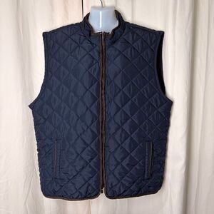 Tahari Quilted Puffer Vest Womens XL Navy Blue Fleece Lined Equestrian Layering